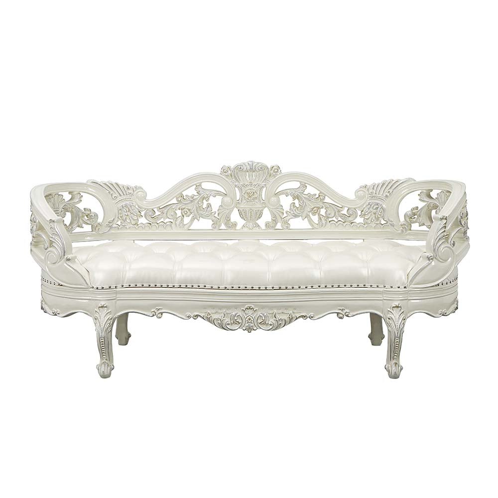 Adara Bench BD01253 Pearl White Synthetic Leather & Antique White Finish | Acme - BD01253 - Home Elegance USA - 1