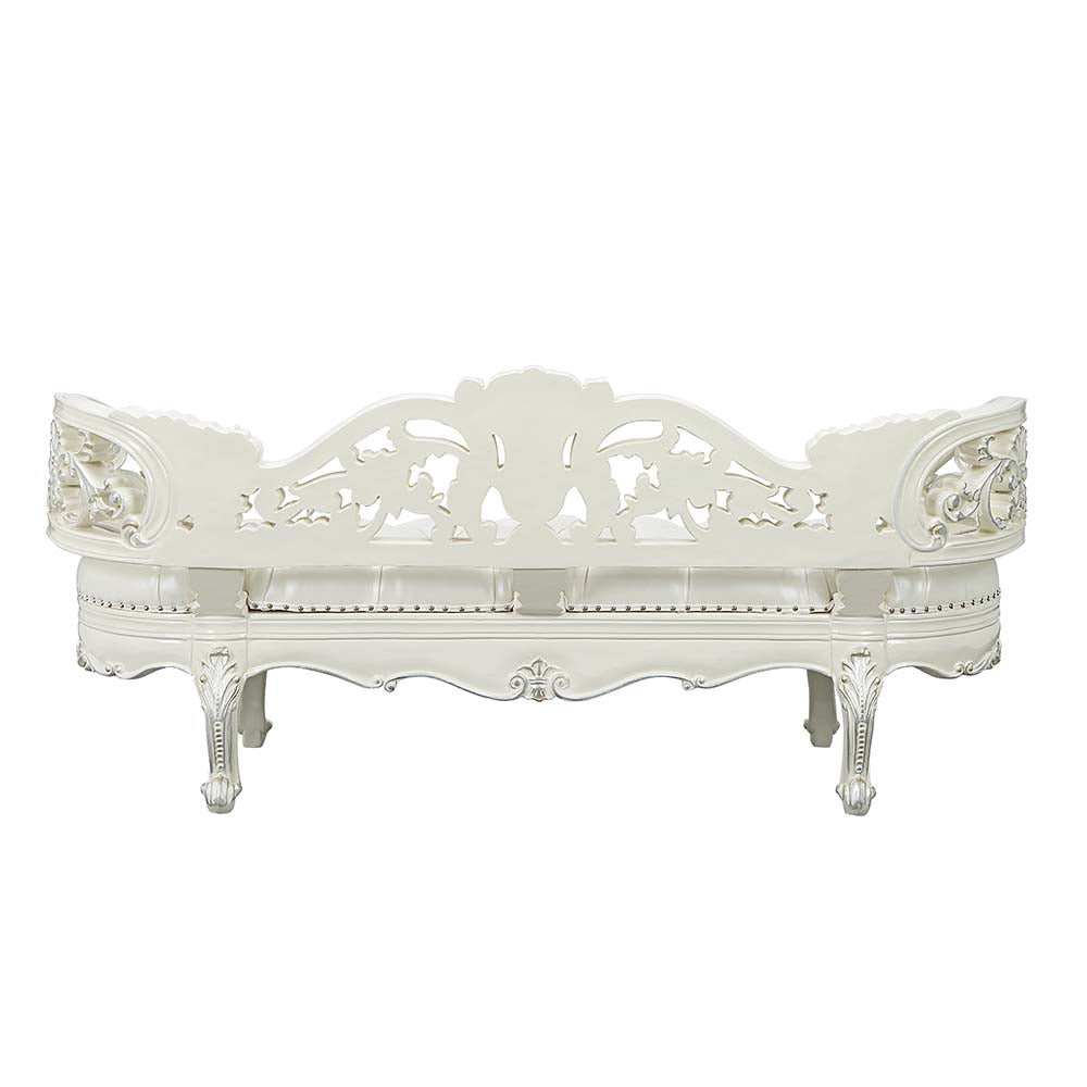 Acme - Adara Bench BD01253 Pearl White Synthetic Leather & Antique White Finish