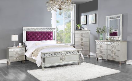 Acme - Varian Full Bed BD01278F Burgundy Velvet, Silver & Mirrored Finish