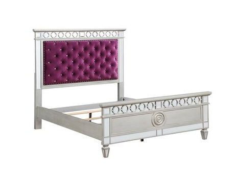 Acme - Varian Full Bed BD01278F Burgundy Velvet, Silver & Mirrored Finish