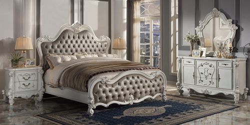 Acme - Versailles II CK Bed BD01321CK Vintage Gray Vintage Gray Synthetic Leather & Bone White Finish