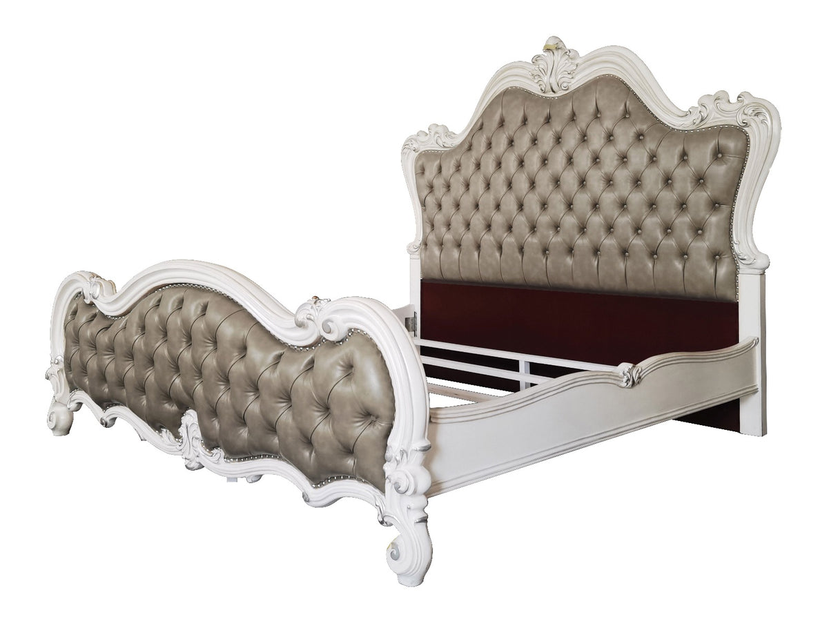 Acme - Versailles II Queen Bed BD01323Q Vintage Gray Synthetic Leather & Bone White Finish