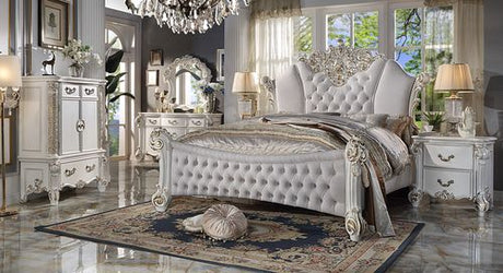 Acme - Vendome CK Bed BD01334CK Two Tone Ivory Fabric & Antique Pearl Finish