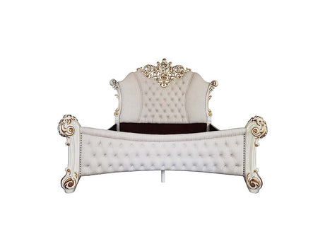 Acme - Vendome Queen Bed BD01336Q Two Tone Ivory Fabric & Antique Pearl Finish