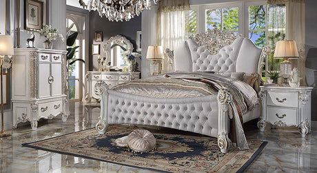 Acme - Vendome Queen Bed BD01336Q Two Tone Ivory Fabric & Antique Pearl Finish