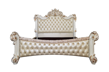 Acme - Vendome CK Bed BD01337CK Synthetic Leather & Antique Pearl Finish