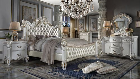 Acme - Vendome CK Bed BD01337CK Synthetic Leather & Antique Pearl Finish