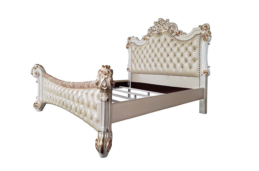 Acme - Vendome Queen Bed BD01339Q Synthetic Leather & Antique Pearl Finish