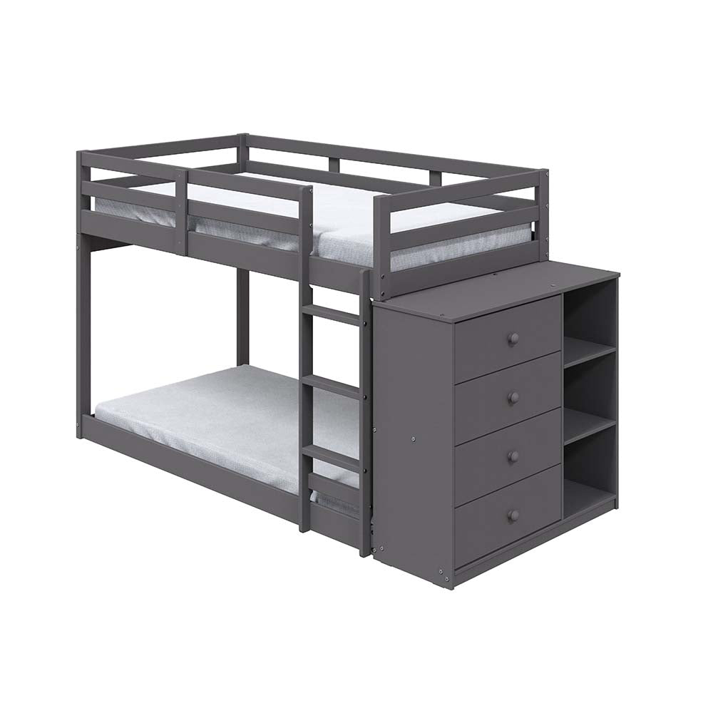 Acme - Gaston Twin/Twin Bunk Bed W/4 Drawers & 3 Compartments BD01372 Gray Finish