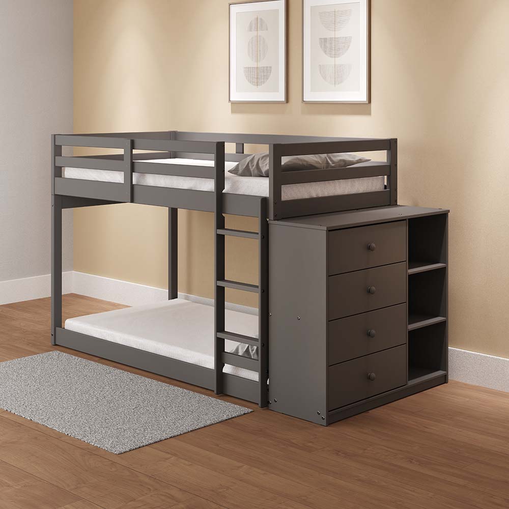 Acme - Gaston Twin/Twin Bunk Bed W/4 Drawers & 3 Compartments BD01372 Gray Finish