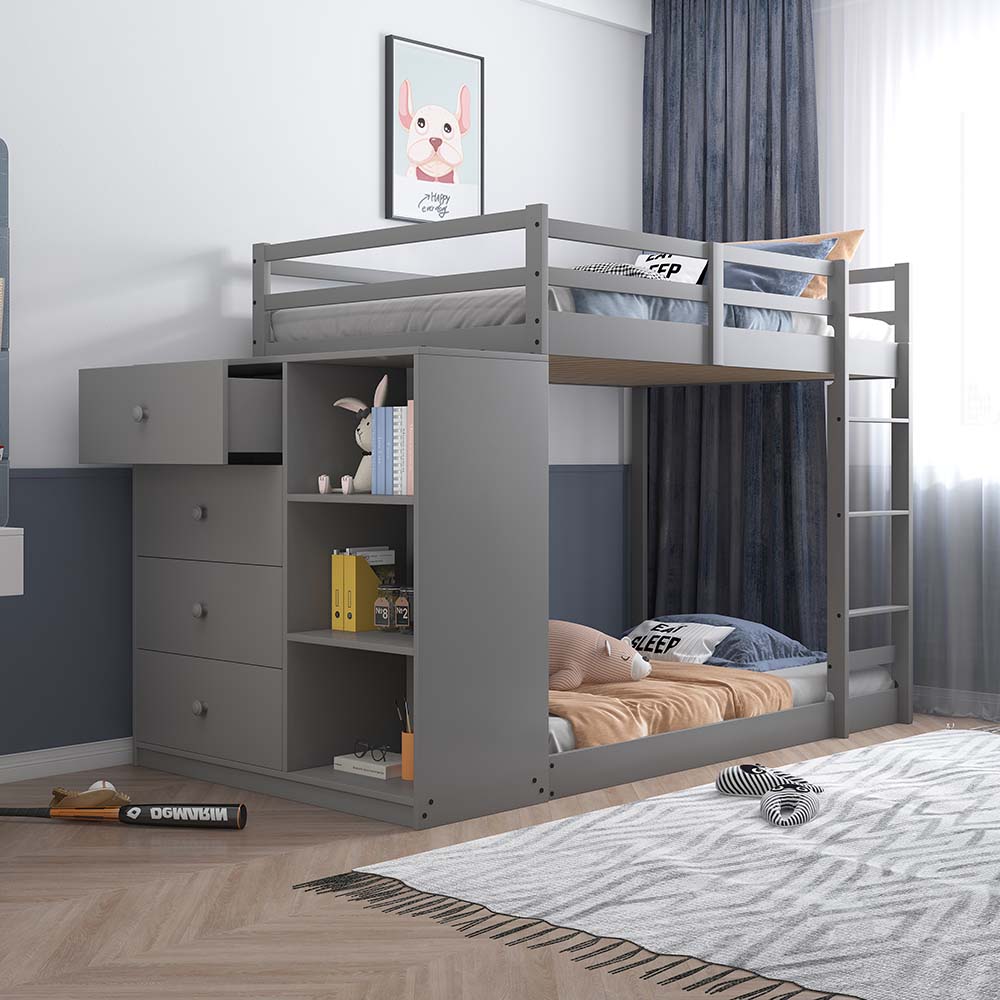 Acme - Gaston Twin/Twin Bunk Bed W/4 Drawers & 3 Compartments BD01372 Gray Finish