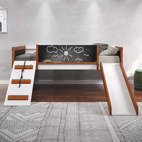 Aurea Twin Loft Bed W/Slide BD01409 Cherry Oak & White Finish | Acme - BD01409 - Home Elegance USA - 2