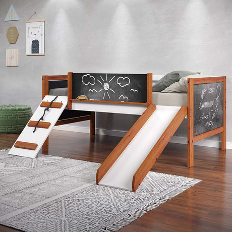 Aurea Twin Loft Bed W/Slide BD01409 Cherry Oak & White Finish | Acme - BD01409 - Home Elegance USA - 1