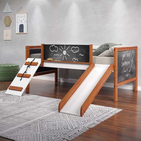 Acme - Aurea Twin Loft Bed W/Slide BD01409 Cherry Oak & White Finish