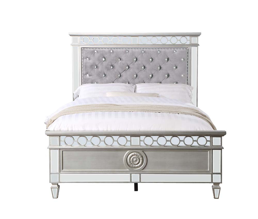 Acme - Varian Twin Bed BD01412T Gray Velvet, Silver & Mirrored Finish