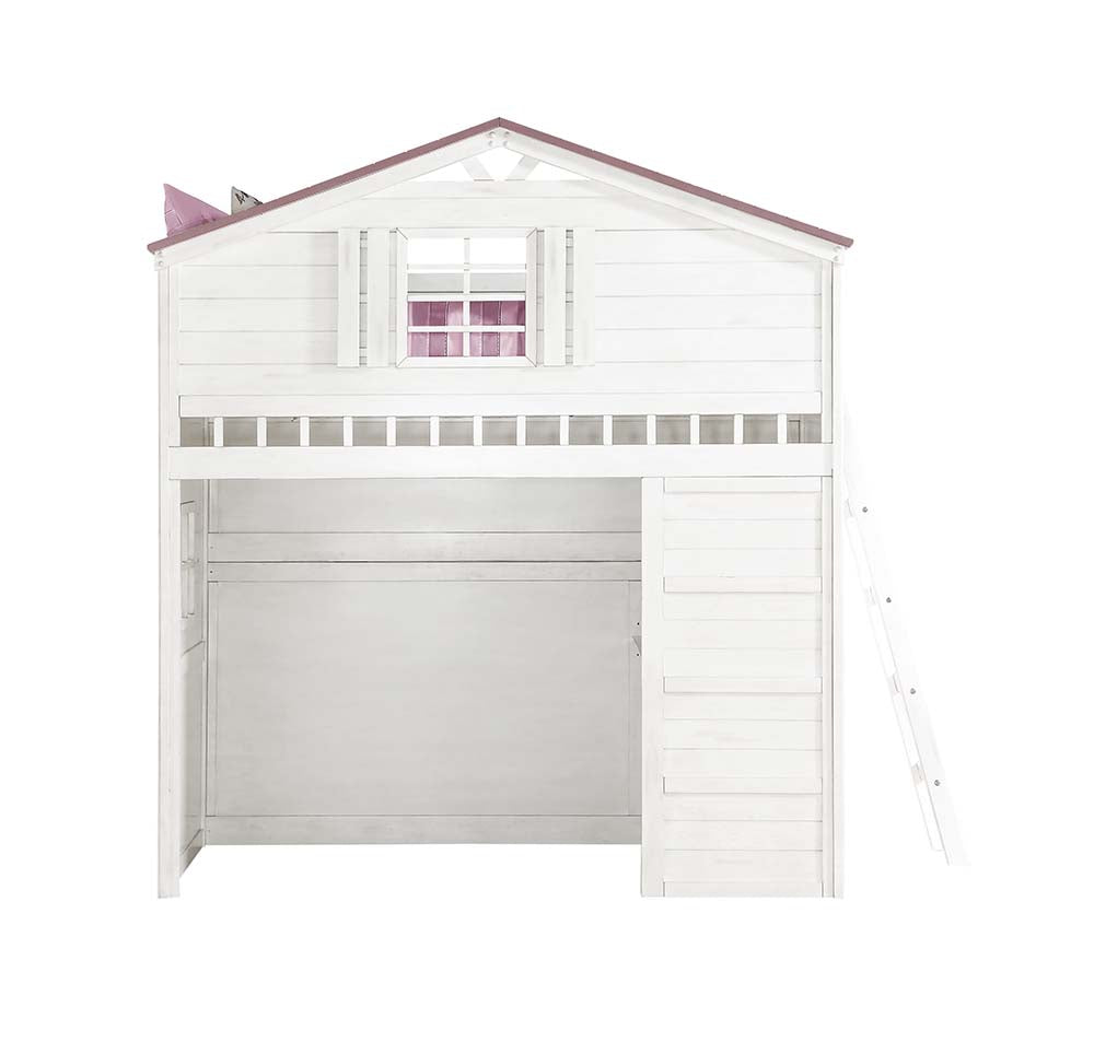 Acme - Tree House Twin Loft Bed BD01415 Pink & White Finish