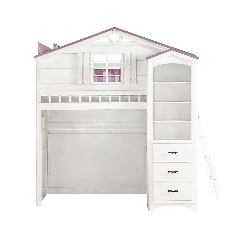 Acme - Tree House Twin Loft Bed BD01415 Pink & White Finish