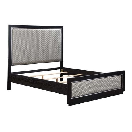 Acme - Nicola Queen Bed BD01427Q Silver Synthetic Leather & Black Finish