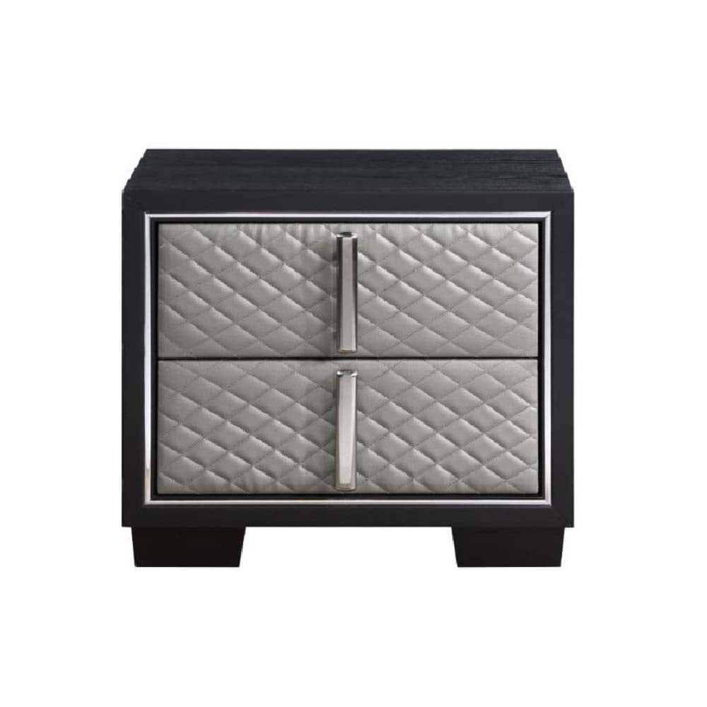 Acme - Nicola Nightstand BD01428 Silver Synthetic Leather & Black Finish