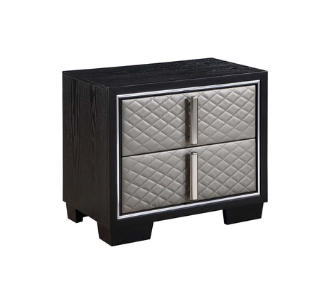 Acme - Nicola Nightstand BD01428 Silver Synthetic Leather & Black Finish