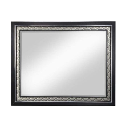 Acme - Nicola Mirror BD01429 Silver Synthetic Leather & Black Finish