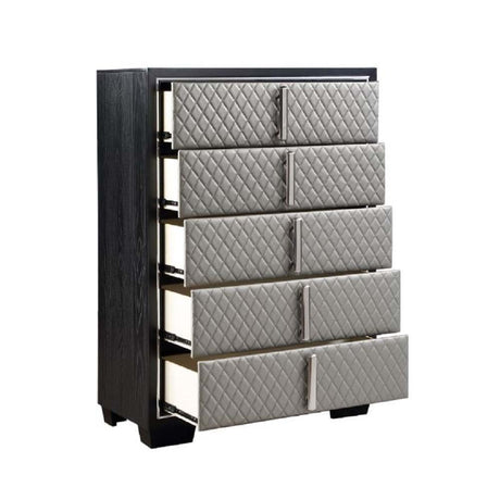 Acme - Nicola Chest BD01431 Silver Synthetic Leather & Black Finish