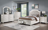 Acme - Jaqueline EK Bed W/Storage BD01432EK Gray Linen & Antique White Finish