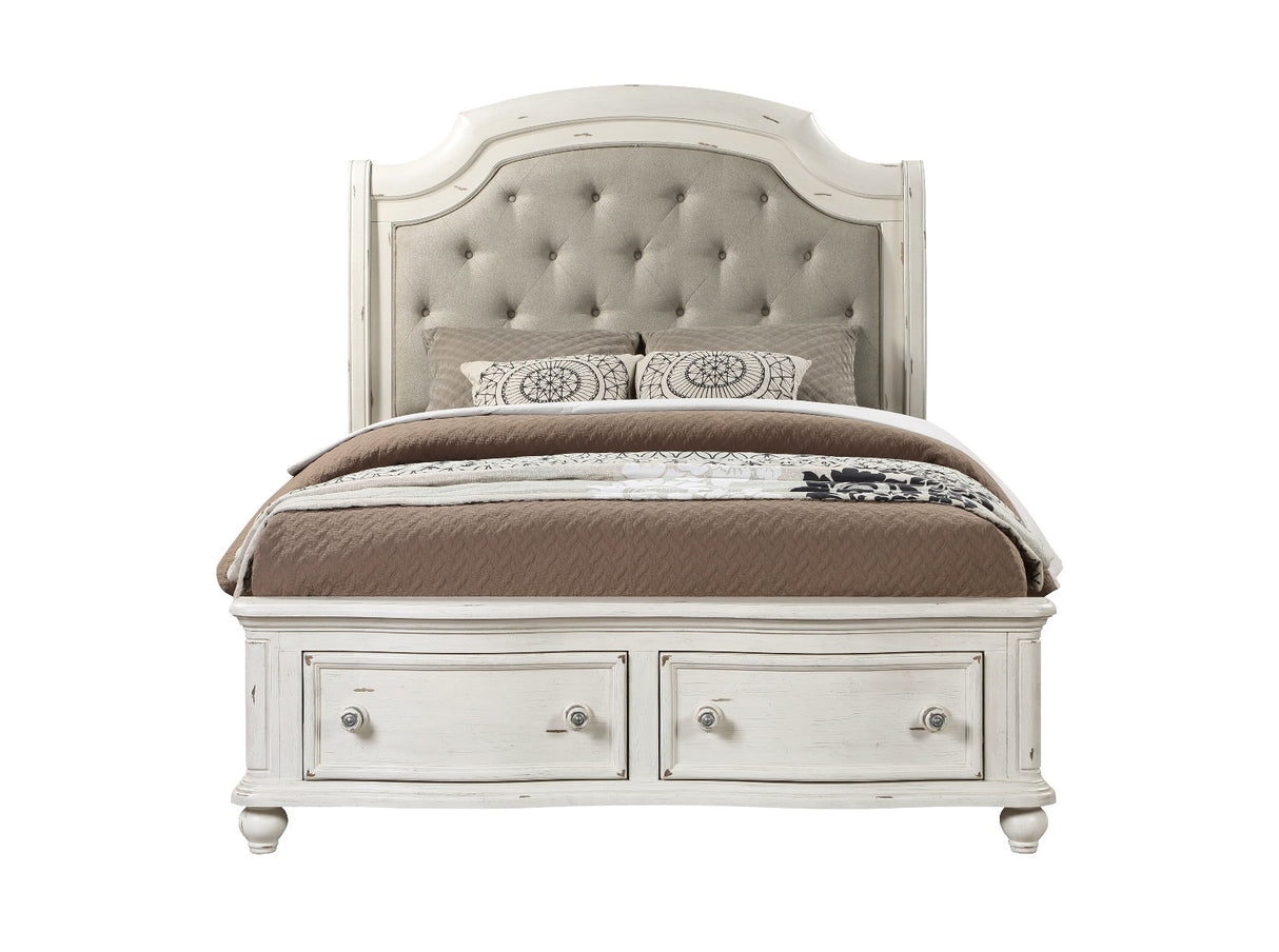 Acme - Jaqueline Queen Bed W/Storage BD01433Q Gray Linen & Antique White Finish