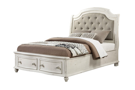 Acme - Jaqueline Queen Bed W/Storage BD01433Q Gray Linen & Antique White Finish