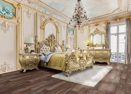 Cabriole EK Bed BD01463EK Light Gold Synthetic Leather & Gold Finish | Acme | Home Elegance USA