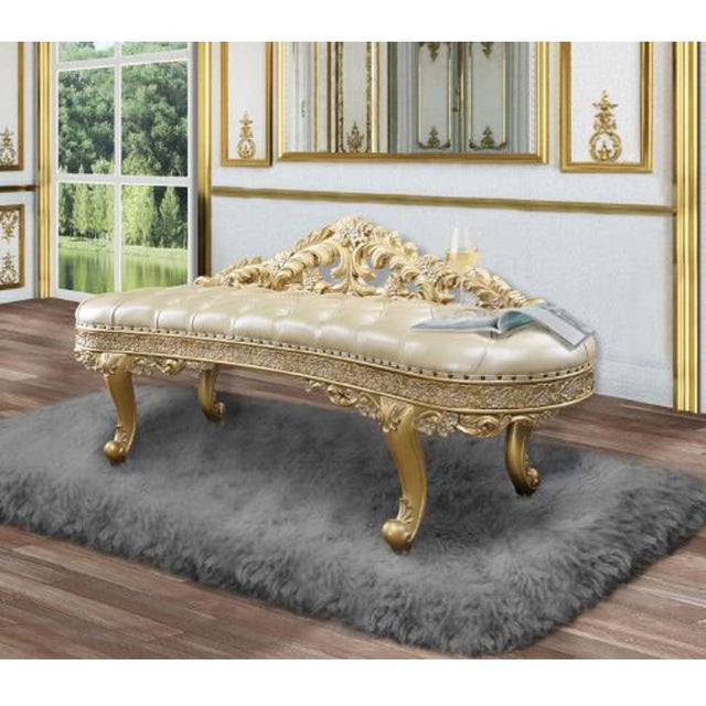 Cabriole Bench BD01468 Light Gold Synthetic Leather & Gold Finish | Acme | Home Elegance USA