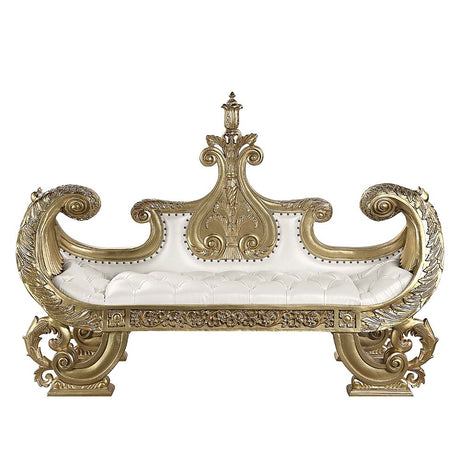 Acme - Bernadette Bench BD01480 White Synthetic Leather Fabric & Gold Finish