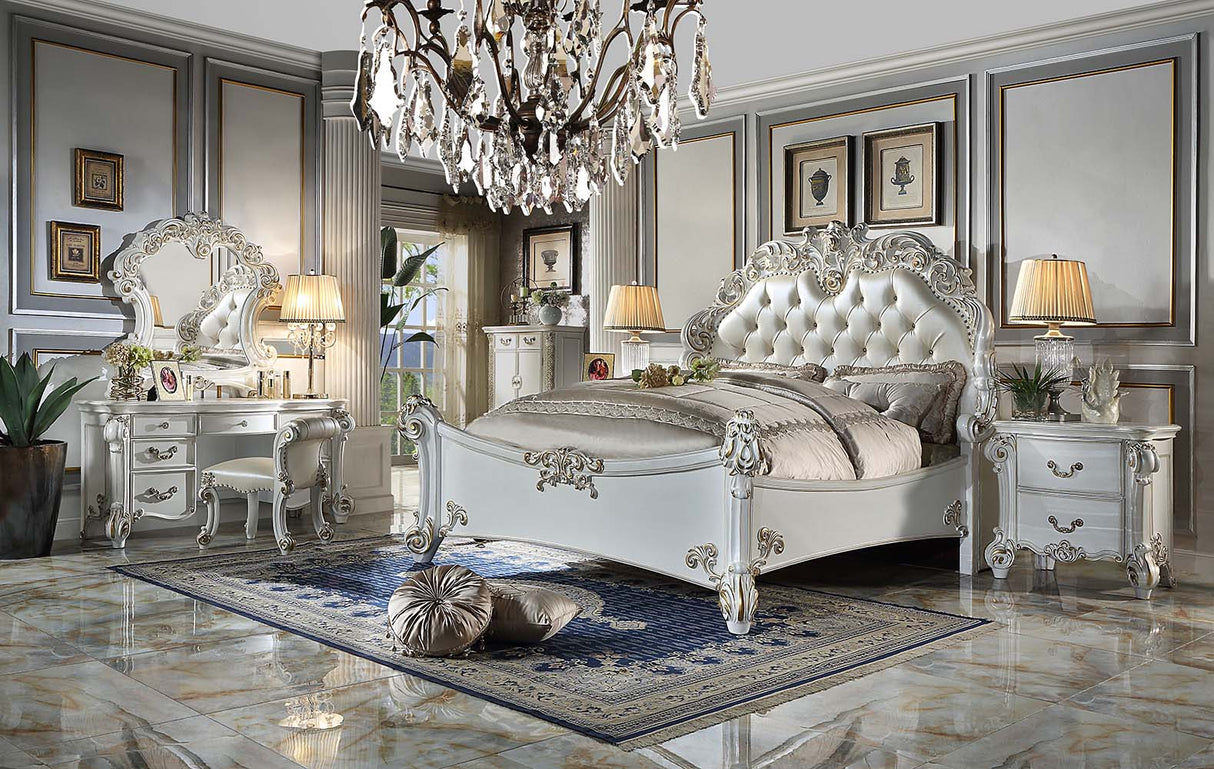 Acme - Vendome Queen Bed BD01506Q Synthetic Leather & Antique Pearl Finish