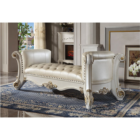 Acme - Vendome Bench BD01522 Pearl Synthetic Leather & Antique Pearl Finish