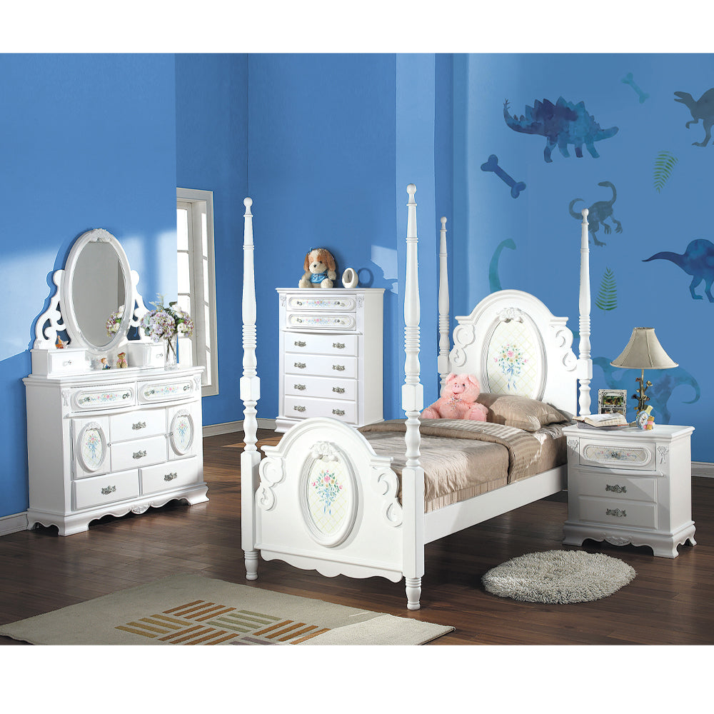 Acme - Flora Twin Bed W/Poster BD01638T White Finish