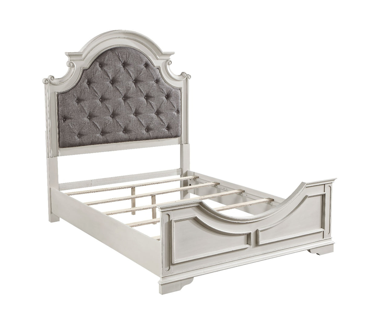 Acme - Florian EK Bed BD01647EK Gray Fabric & Antique White Finish