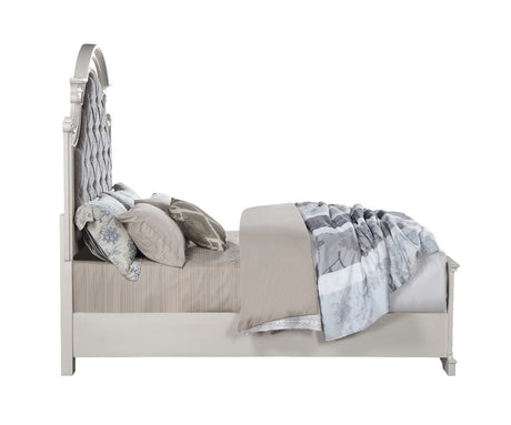 Acme - Florian EK Bed BD01647EK Gray Fabric & Antique White Finish