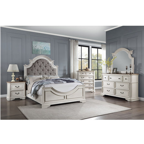 Acme - Florian EK Bed BD01647EK Gray Fabric & Antique White Finish