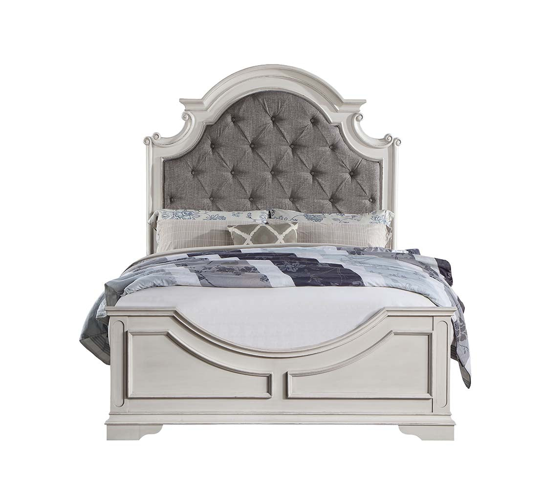 Acme - Florian Queen Bed BD01648Q Gray Fabric & Antique White Finish