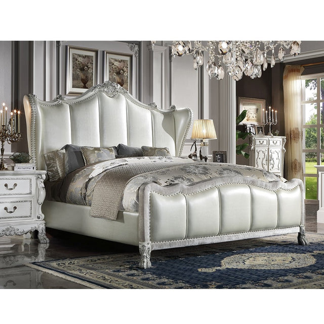 Acme - Dresden II CK Bed BD01672CK Synthetic Leather & Bone White Finish