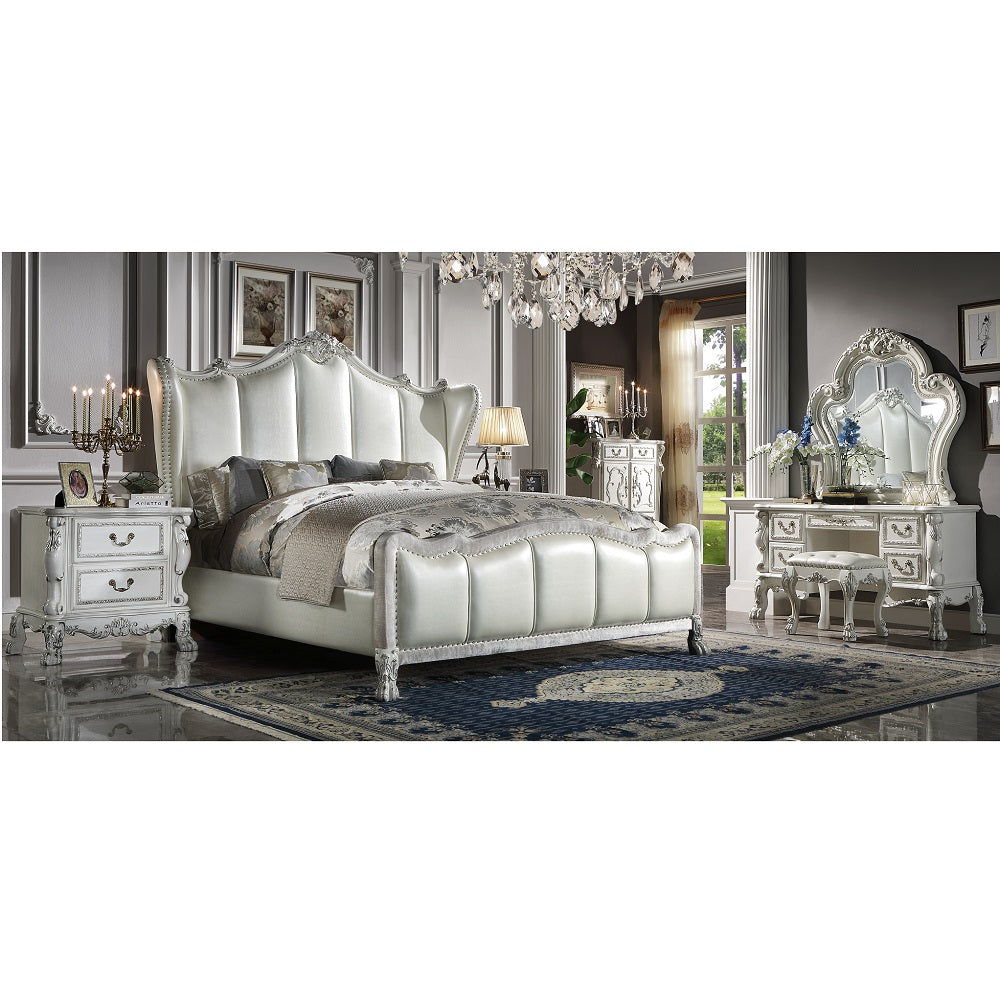 Acme - Dresden II CK Bed BD01672CK Synthetic Leather & Bone White Finish