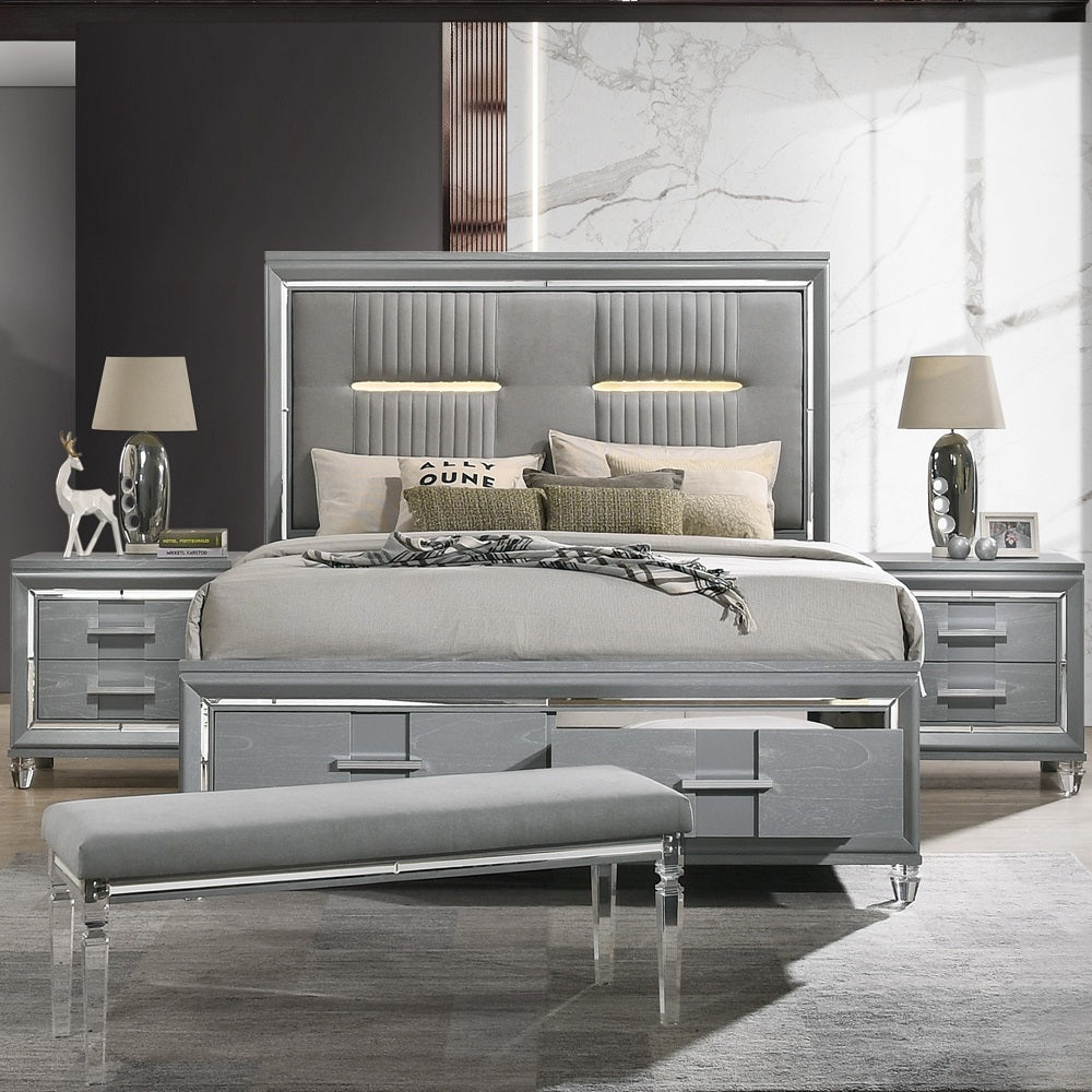 Acme - Truman EK Bed W/Led BD01722EK Powder Grey Finish