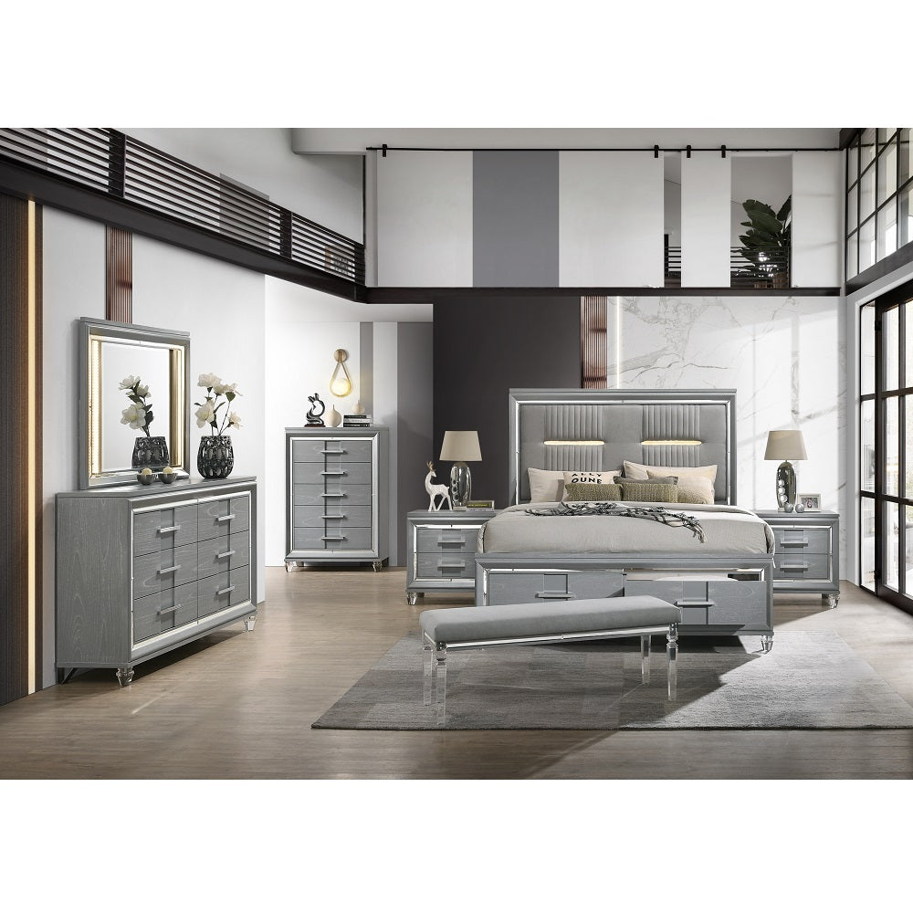 Acme - Truman EK Bed W/Led BD01722EK Powder Grey Finish