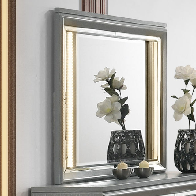 Acme - Truman Mirror W/Led BD01725 Powder Grey Finish