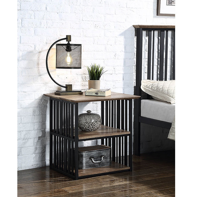 Acme - Zudora Nightstand BD01749 Antique Oak & Black Finish