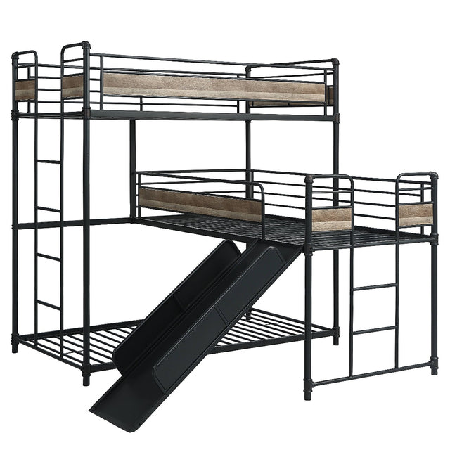 Acme - Brantley Triple Twin Bunk Bed BD01750 Antique Oak & Sandy Gray Finish