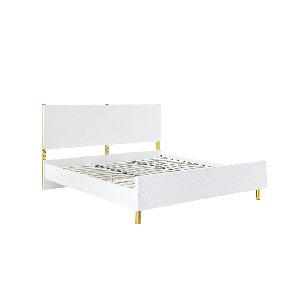 Acme - Gaines CK Bed BD01814CK White High Gloss Finish