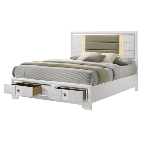 Acme - Elain EK Bed W/Led & Storage BD02017EK White Finish