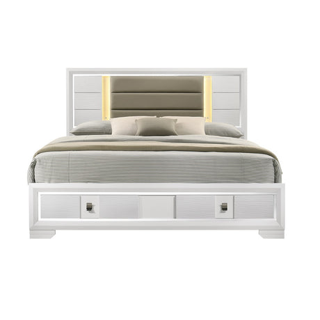 Acme - Elain EK Bed W/Led & Storage BD02017EK White Finish