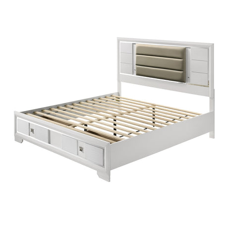 Acme - Elain Queen Bed W/Led & Storage BD02018Q White Finish